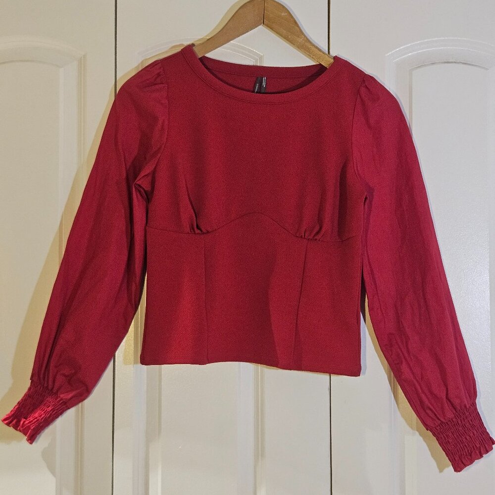 By Anthropologie Women's Shirt Size S Romantic Puff Sleeve Peplum Cottagecore